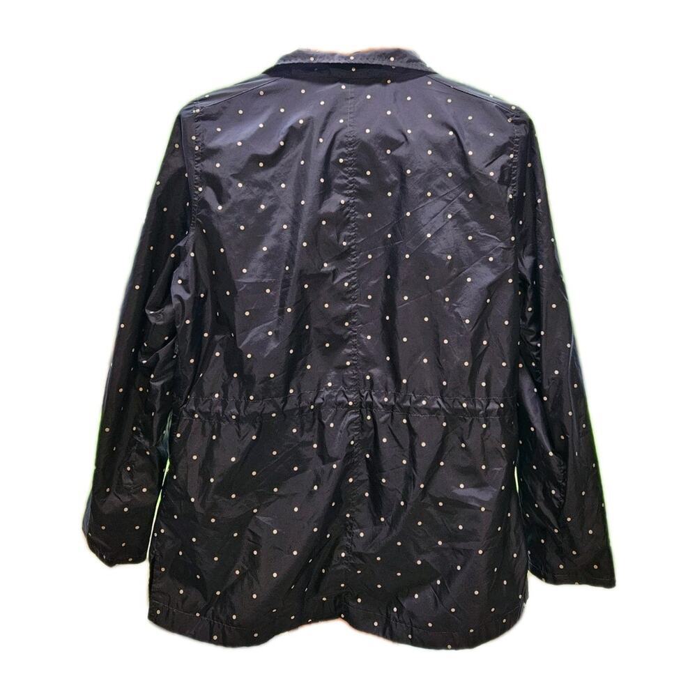 Laura Scott Petite MP Navy/White Polka Dot Zip Snap Rain Jacket Drawstring Waist - Picture 3 of 5